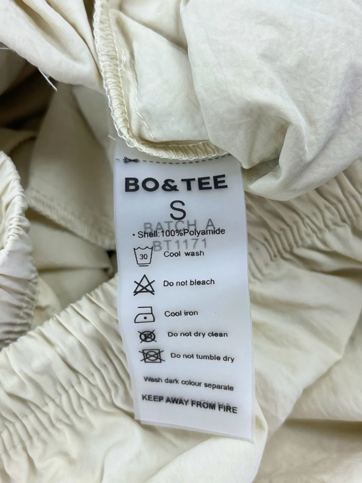 Bo&Tee Cream Batha Polyamide Cargo Trousers Small