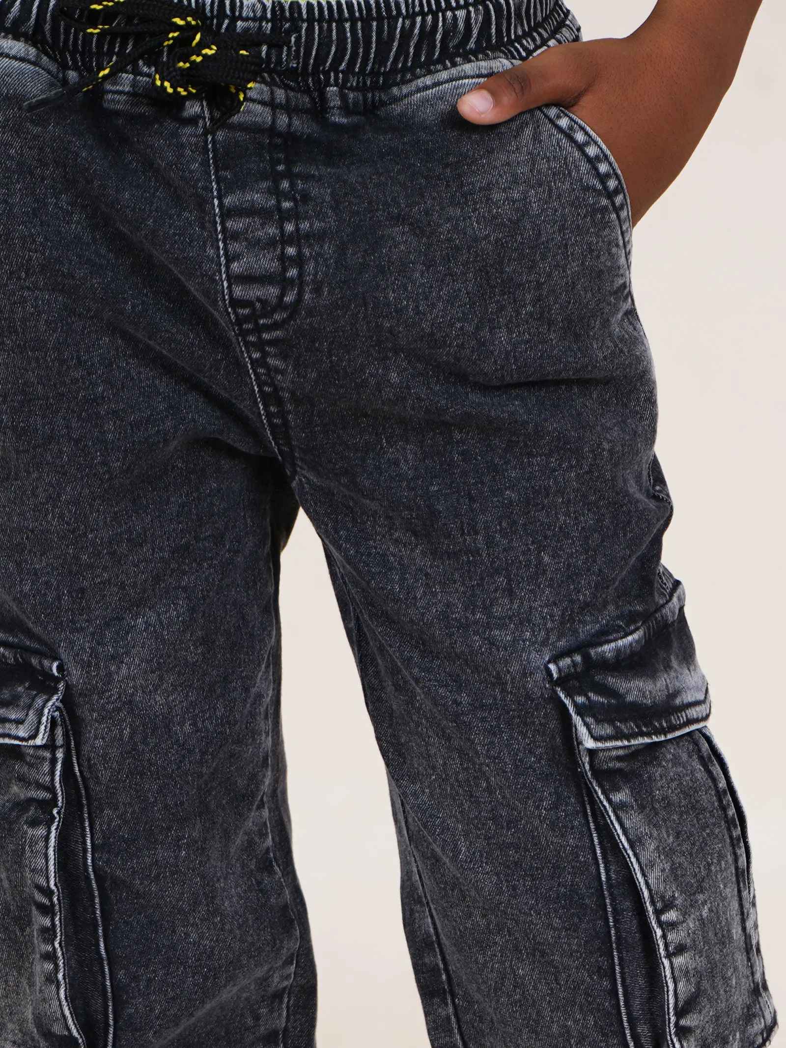 Boys Full Length Denim Jogger With Cargo Pocket