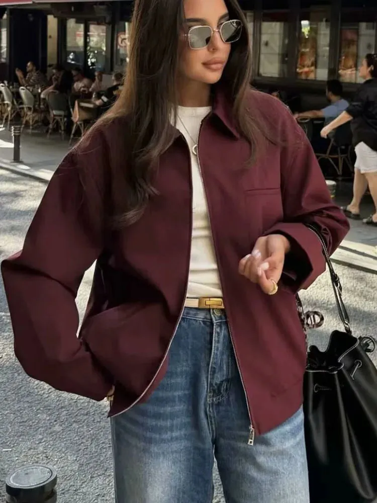 Burgundy Casual Stylish Vintage Jacket