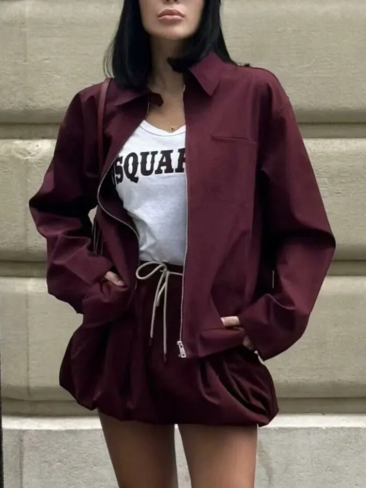 Burgundy Casual Stylish Vintage Jacket