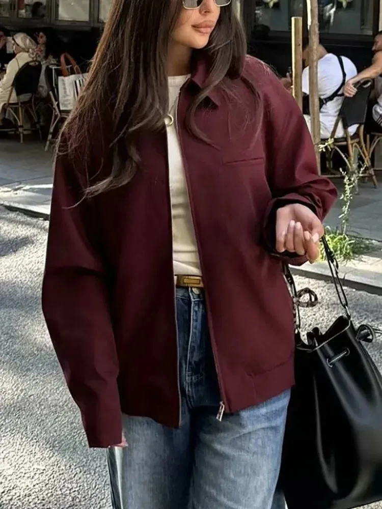 Burgundy Casual Stylish Vintage Jacket