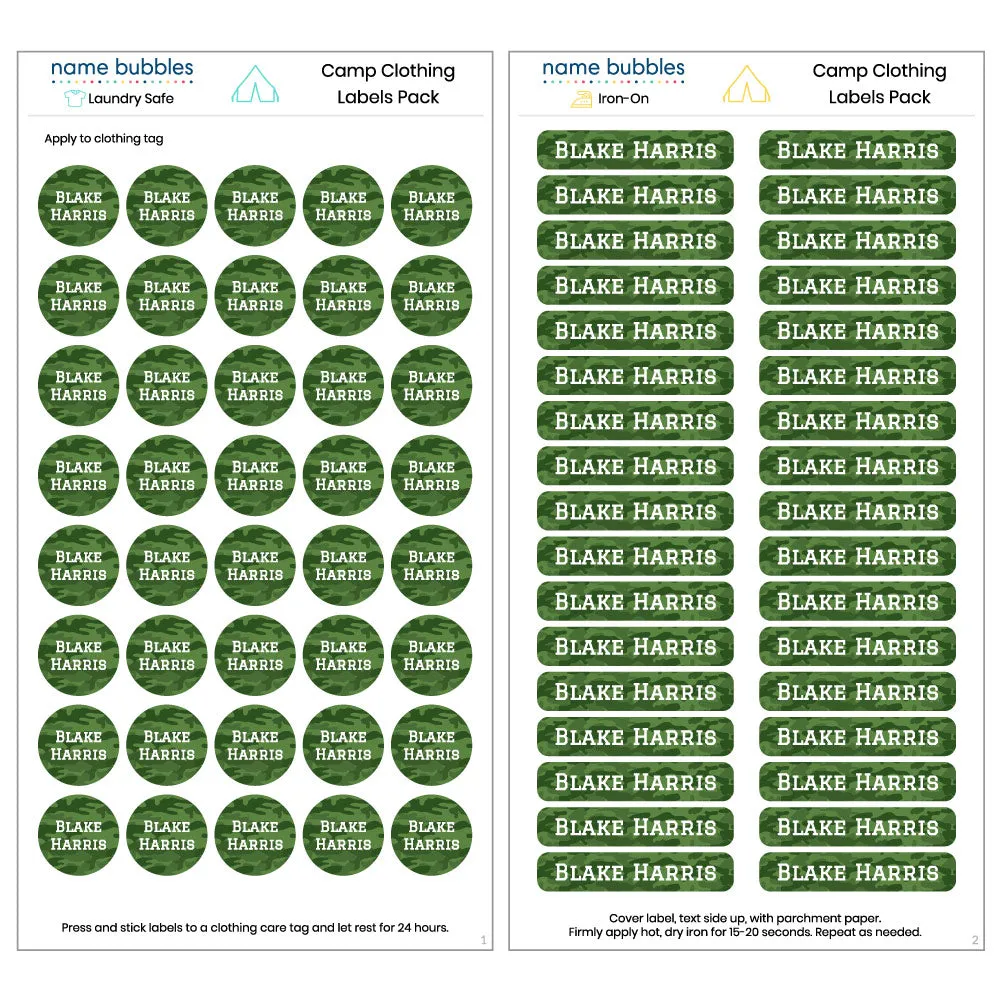 Camo Camp Clothing Labels Pack