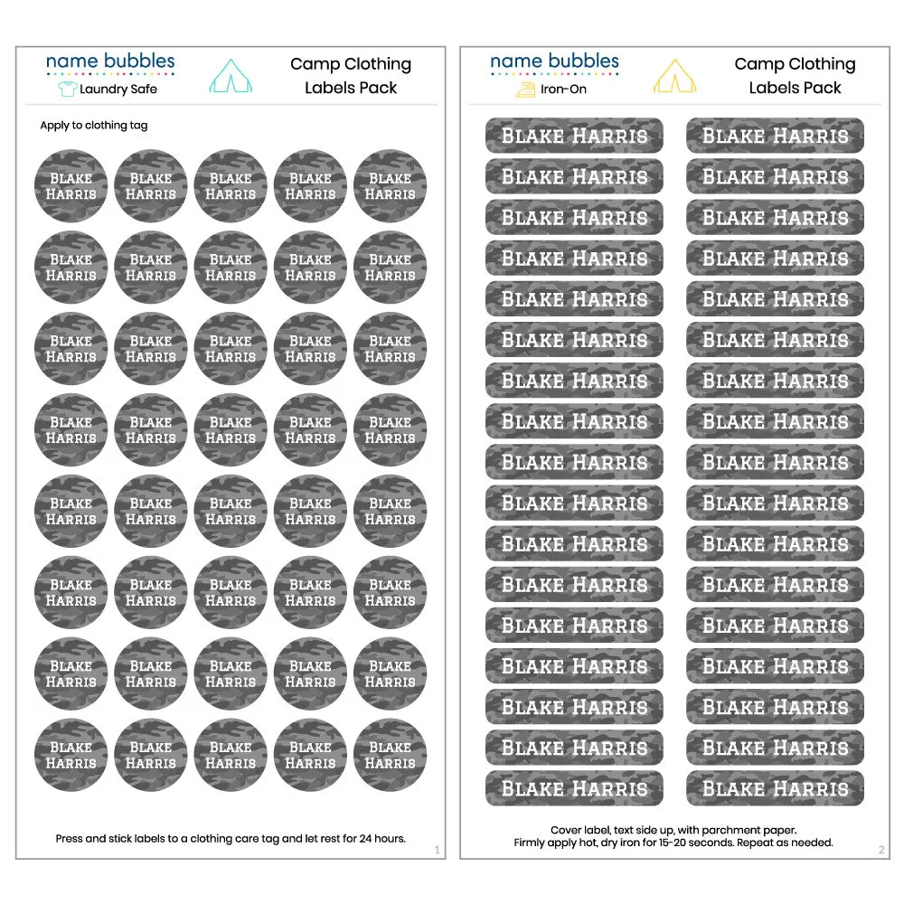 Camo Camp Clothing Labels Pack