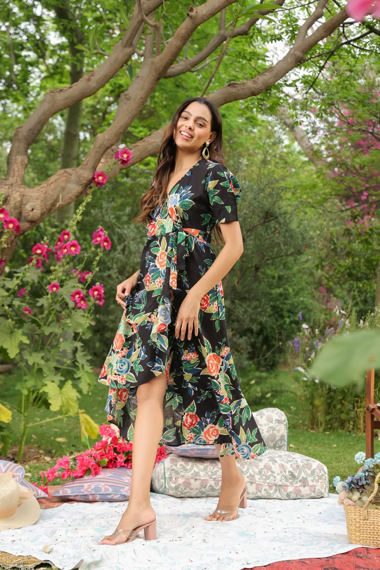 Contraste Floral Cotton Dress