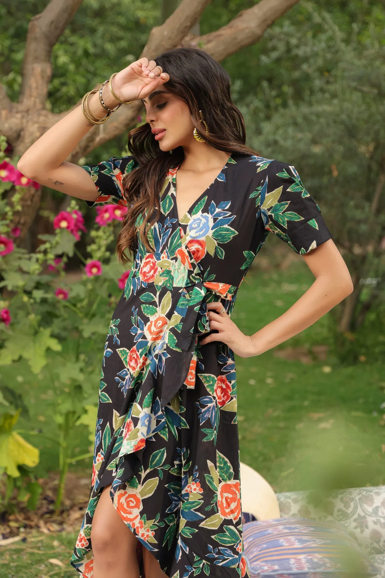 Contraste Floral Cotton Dress