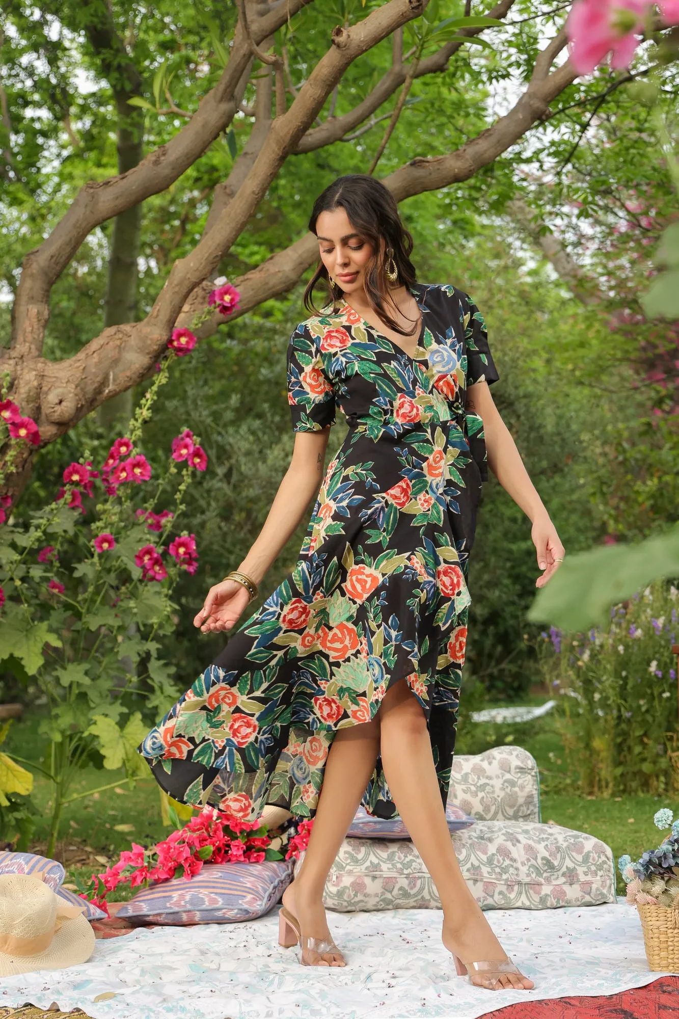 Contraste Floral Cotton Dress