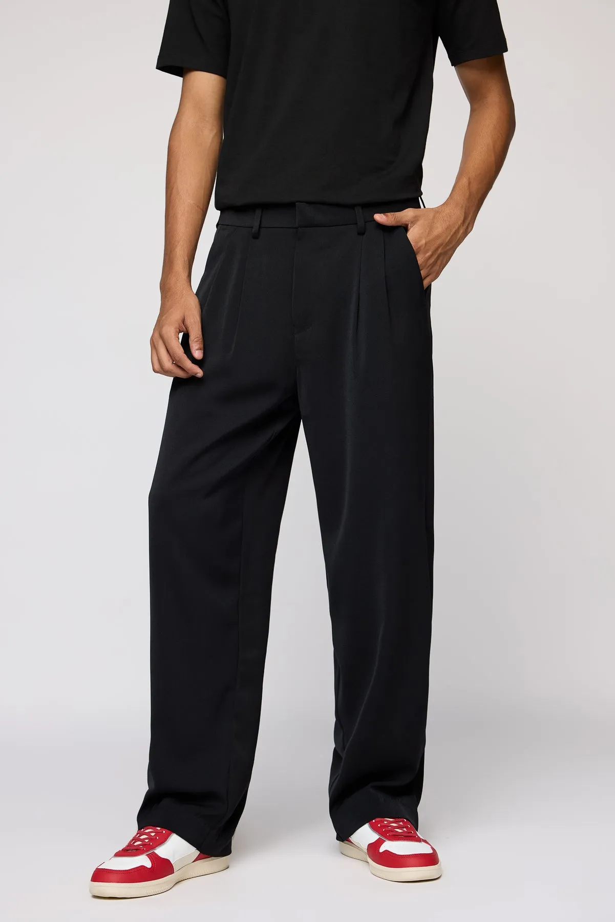 Cosmic Black Men's Pleated Korean Pants