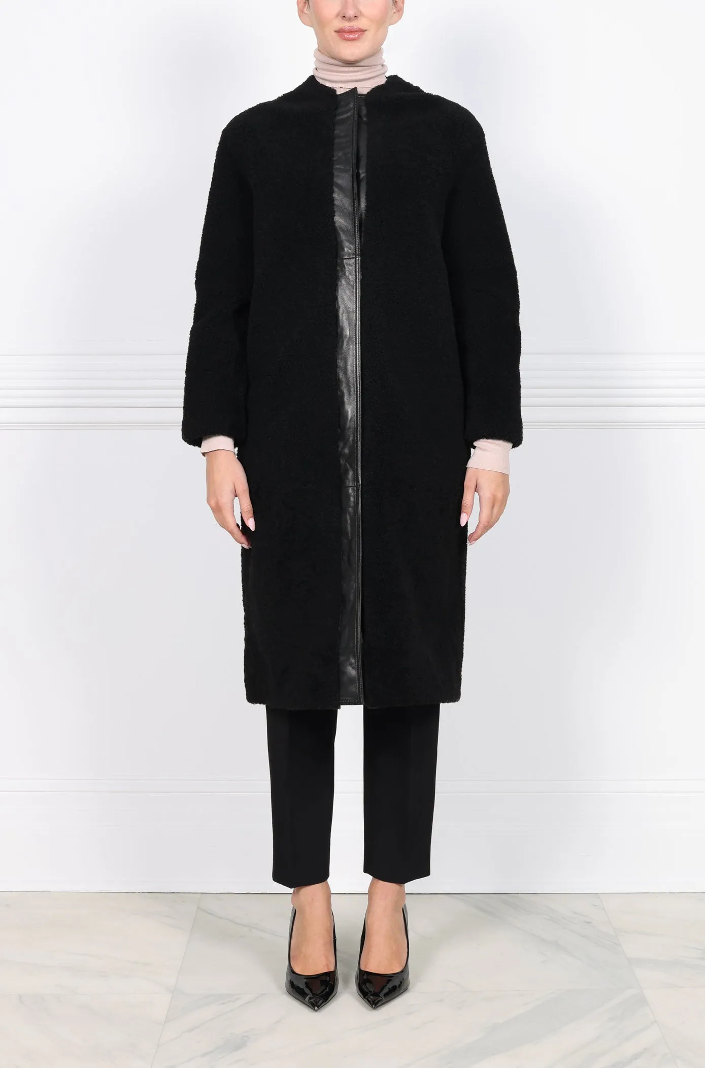 Crew Neck Cocoon Shearling Oversized Coat