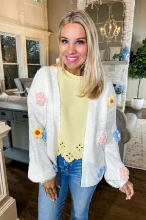 Crochet Multi Color Flower Cream Knit Cardigan