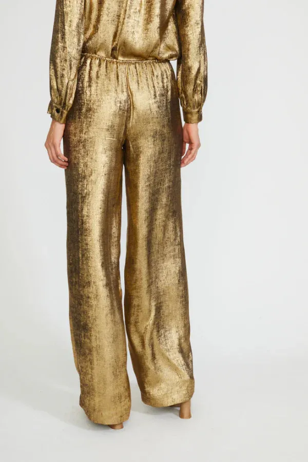 Drawstring Waist Wide Leg Pant - Gold