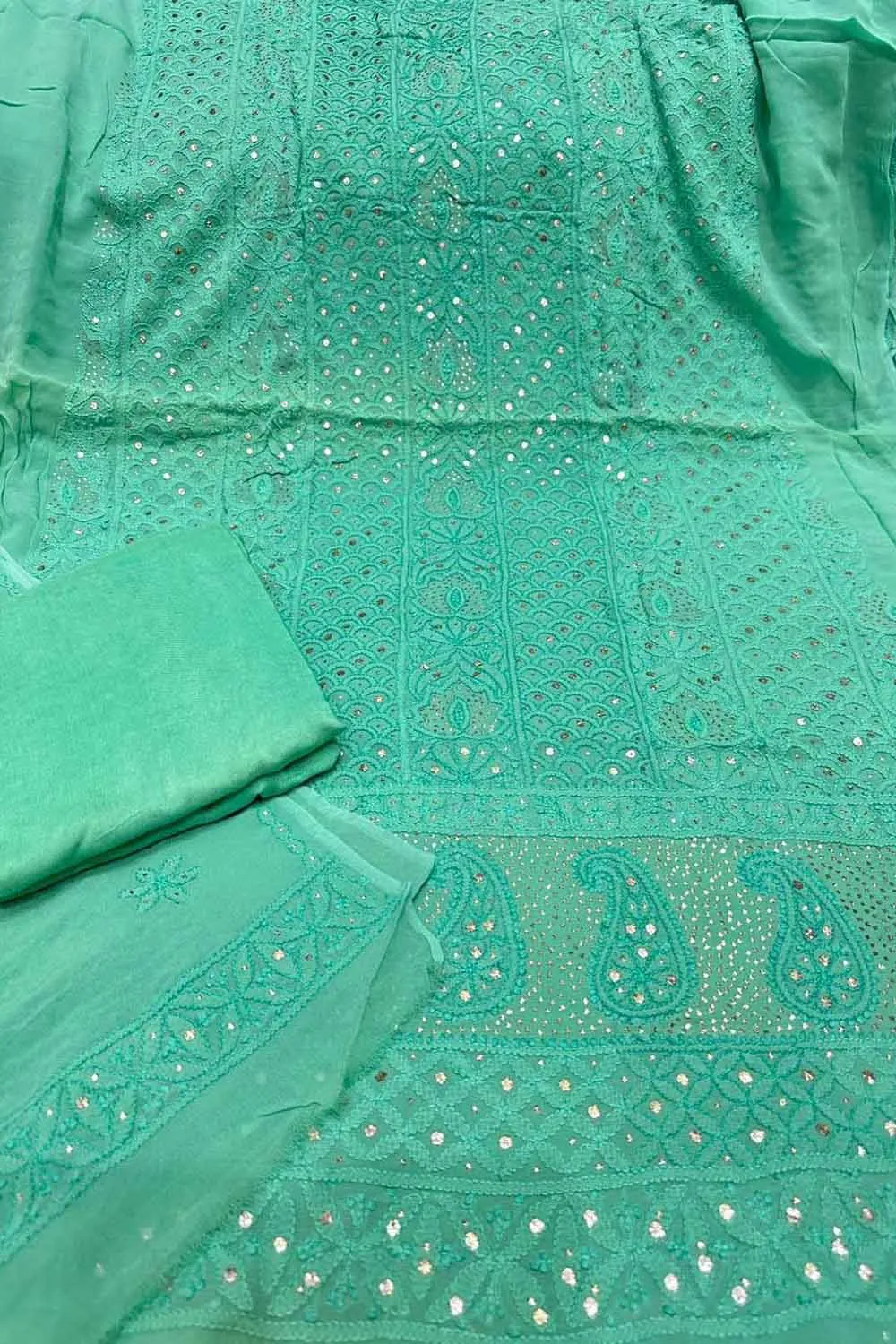 Elegant Blue Chikankari Georgette Suit with Mukaish Work