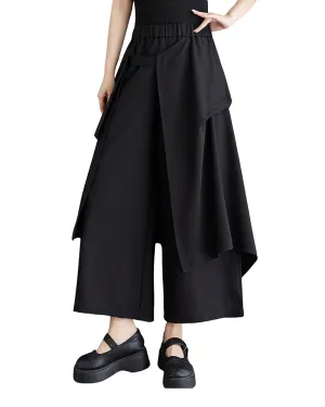 ellazhu Women's Oversized Irregular Drop Crotch Wide Leg Hakama Drawstring Harem Pants GZ194 Black