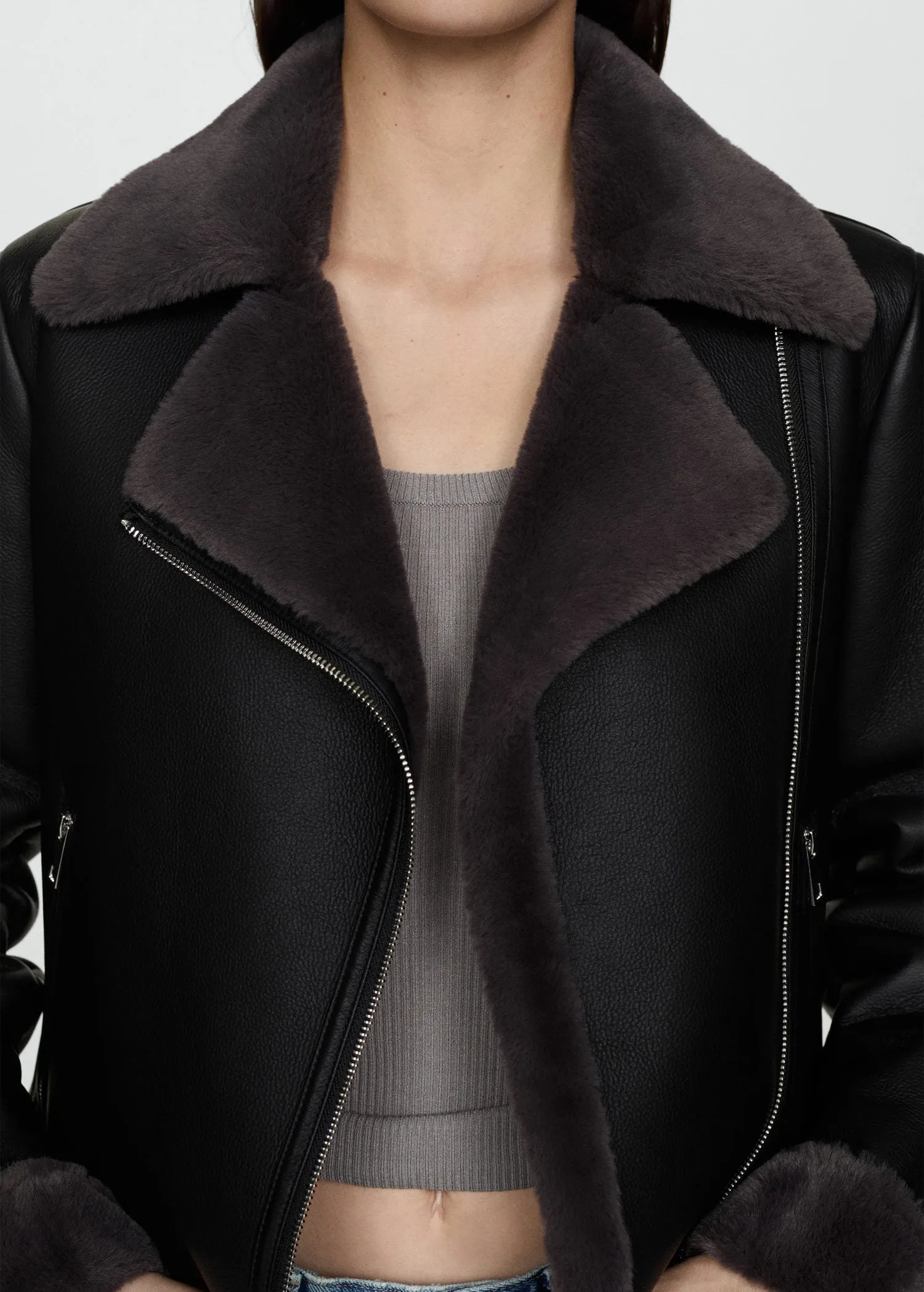 Faux shearling-lined jacket - Black