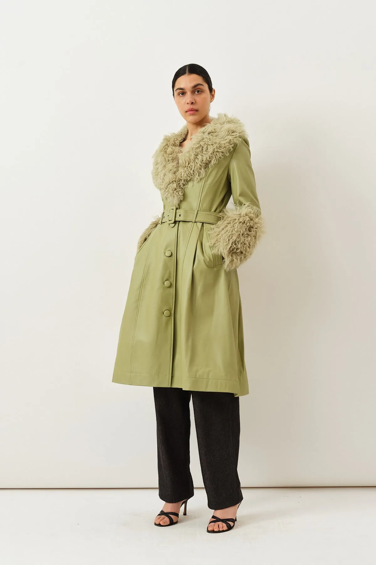 Foxy Shearling Coat — Sage