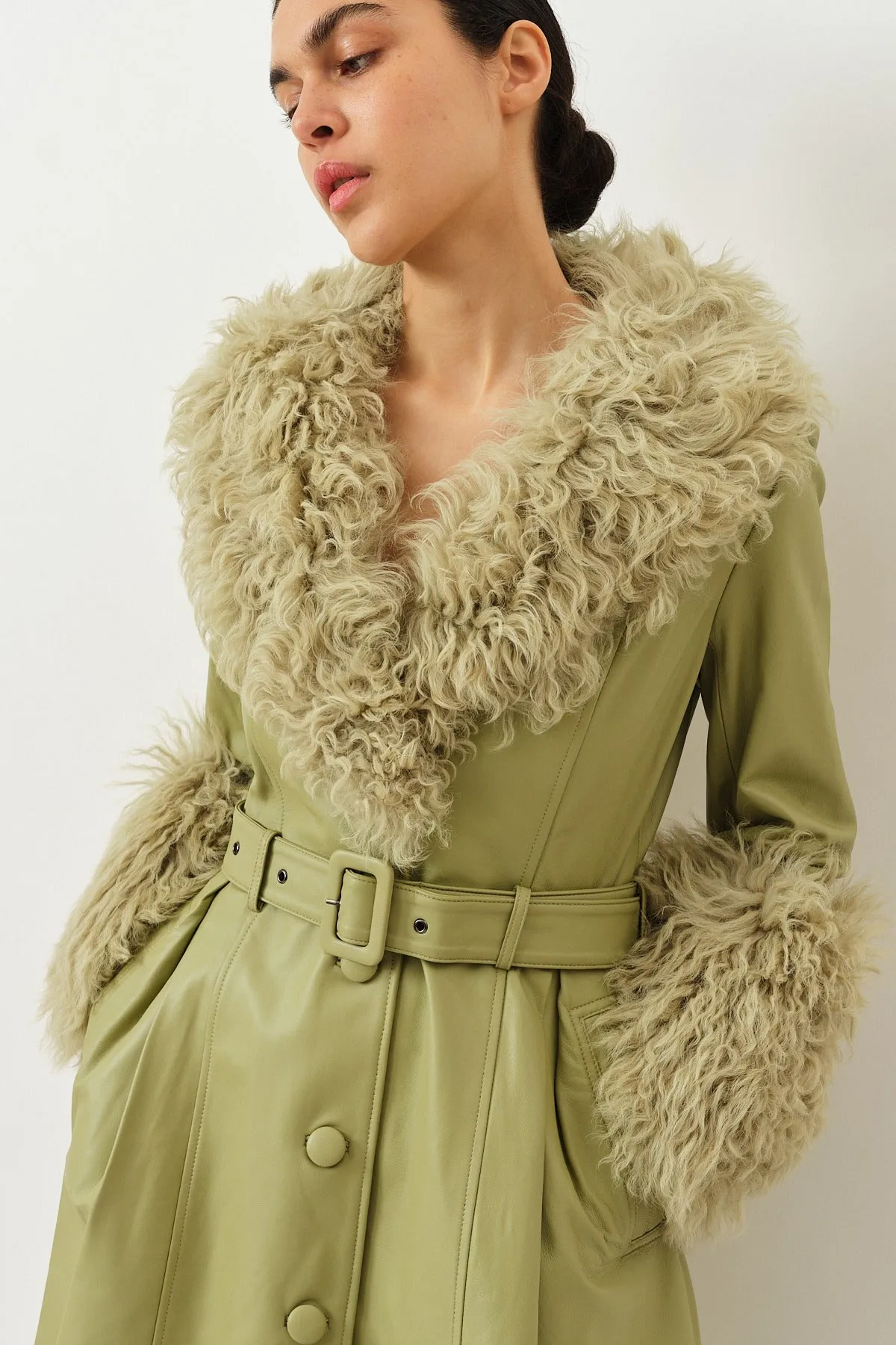 Foxy Shearling Coat — Sage