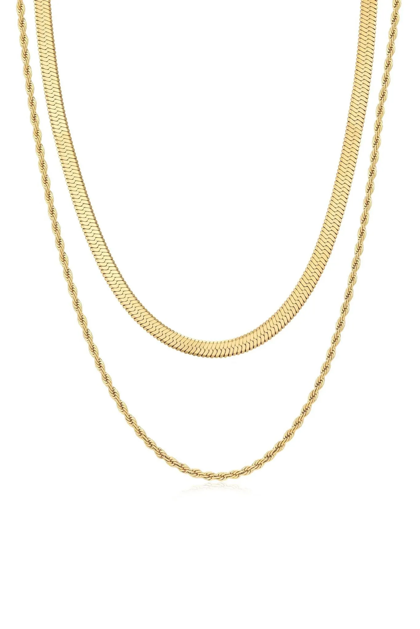 Freya Herringbone Layered Rope Chain Necklace