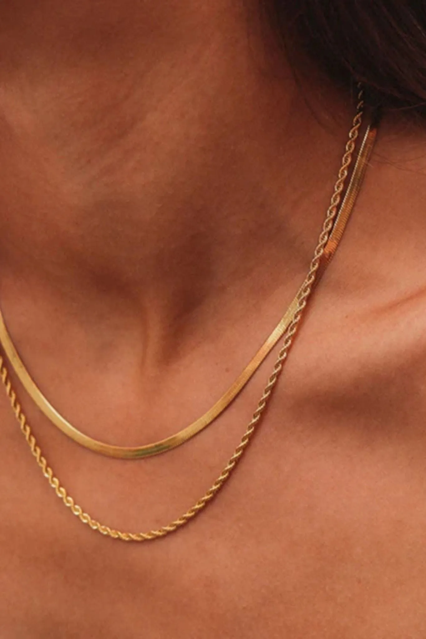 Freya Herringbone Layered Rope Chain Necklace