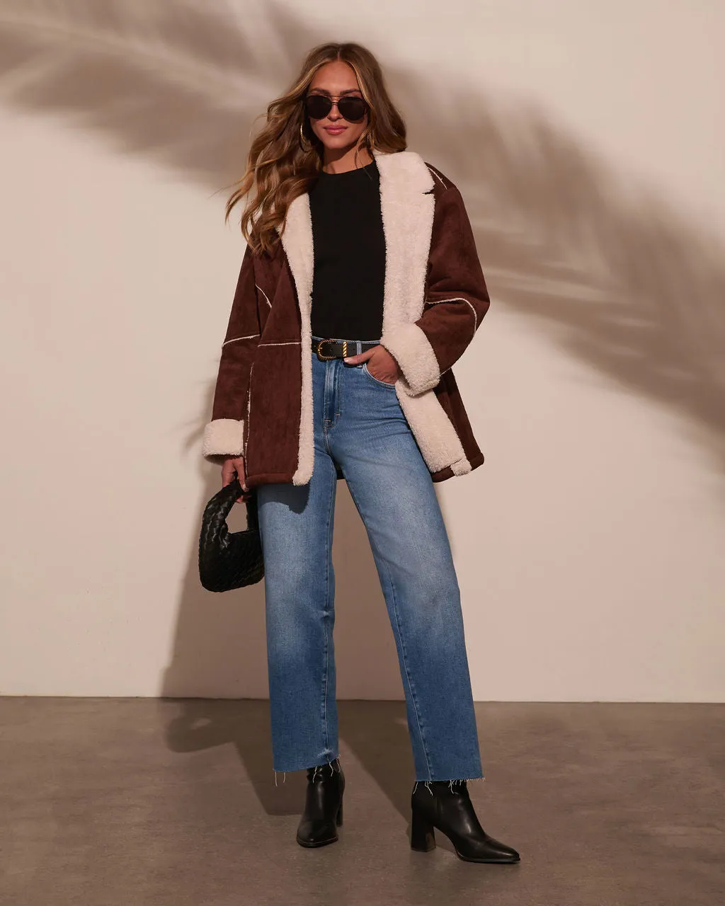 Genevieve Contrast Suede Shearling Coat