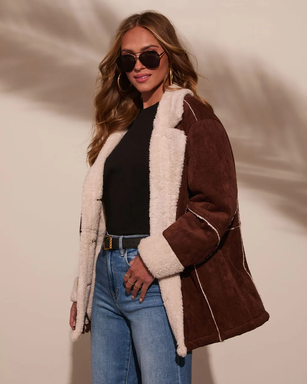 Genevieve Contrast Suede Shearling Coat