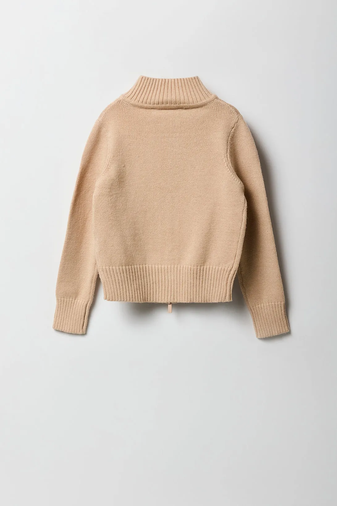 Girls Mock Neck Zip-Up Sweater