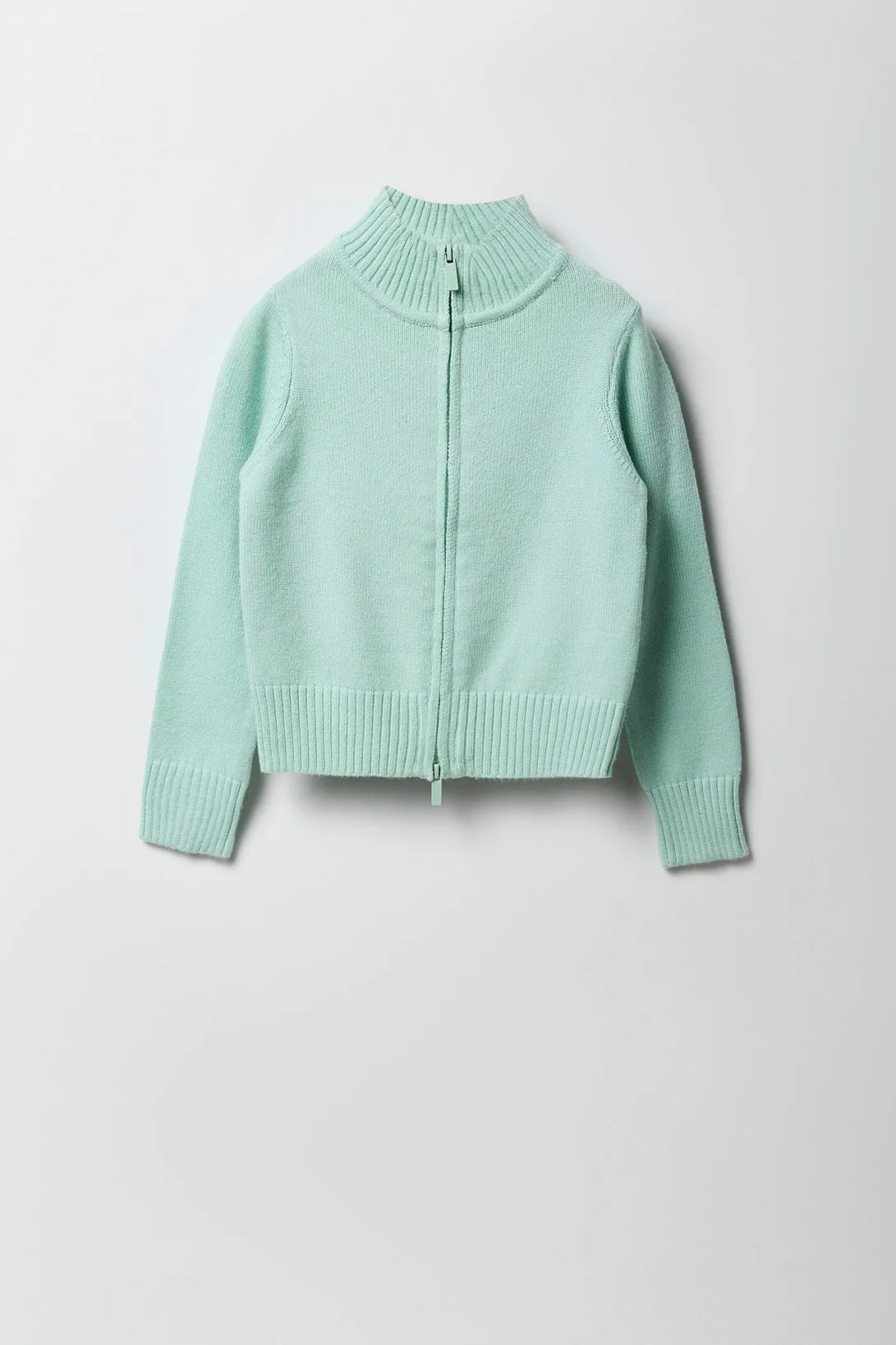 Girls Mock Neck Zip-Up Sweater