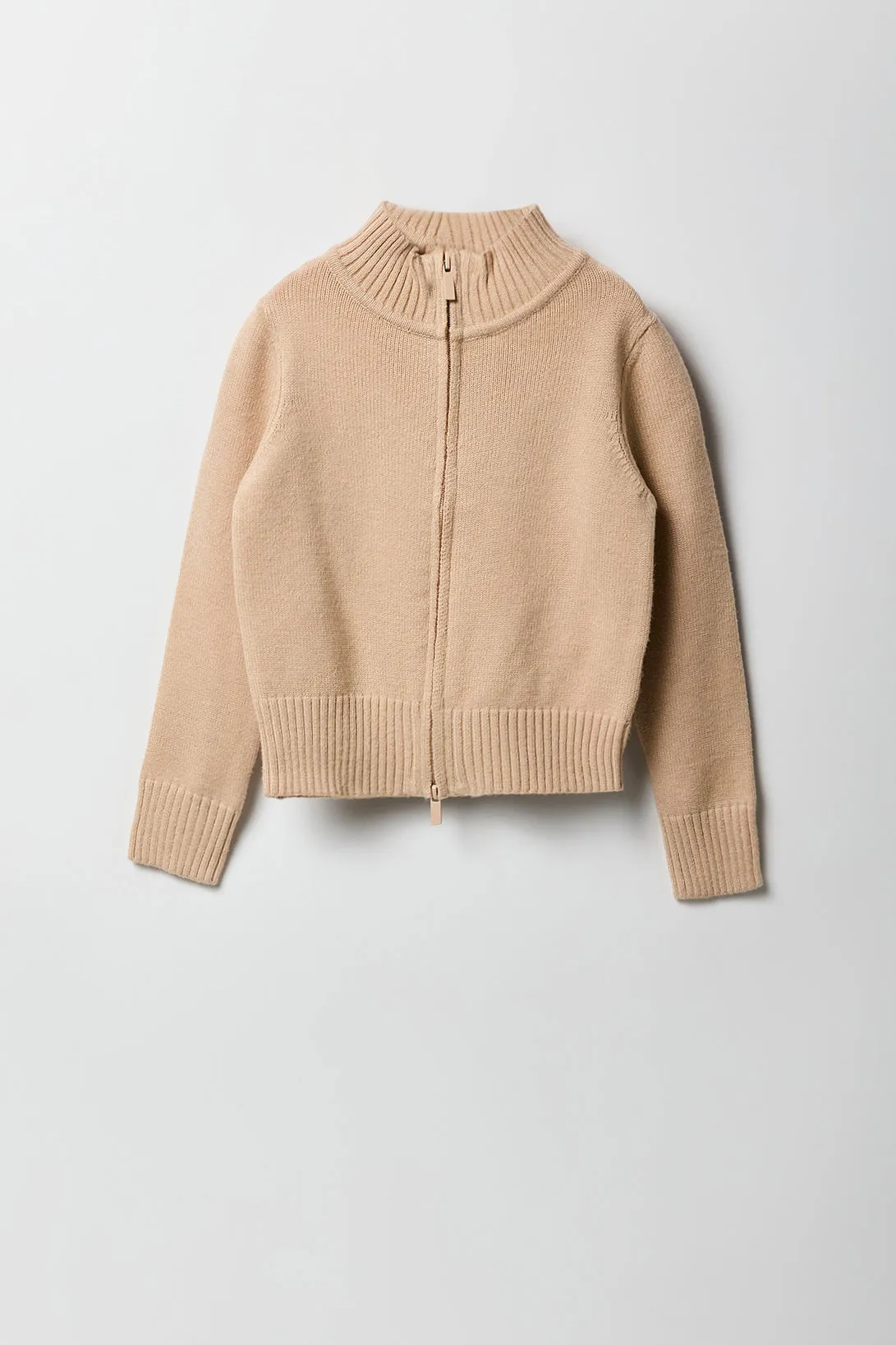 Girls Mock Neck Zip-Up Sweater