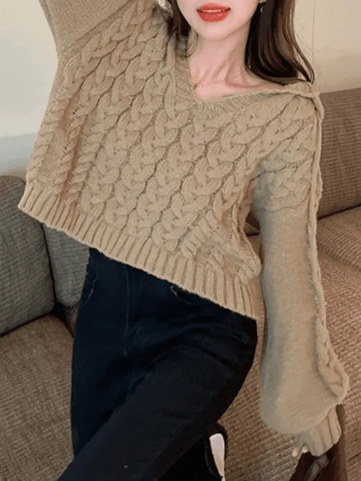 Hooded Cable Knit Pullover Sweater