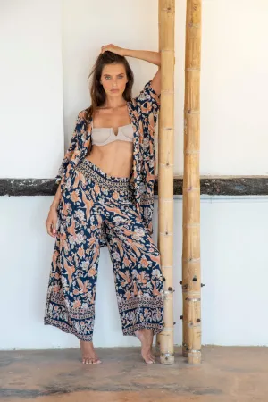 Lauren Bacall Fancy Wide Pant in Premium Turks and Caicos Navy Orange