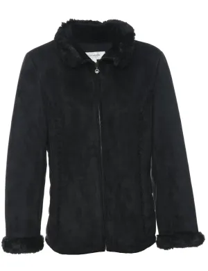 Liz Claiborne Black Zip-Front Faux Shearling Lined Jacket - L