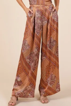 Mittoshop Paisley Patchwork Print Satin Wide Leg Pants