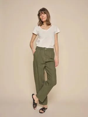 Mos Mosh Adlana Linen Trouser-Dusty Olive-163690