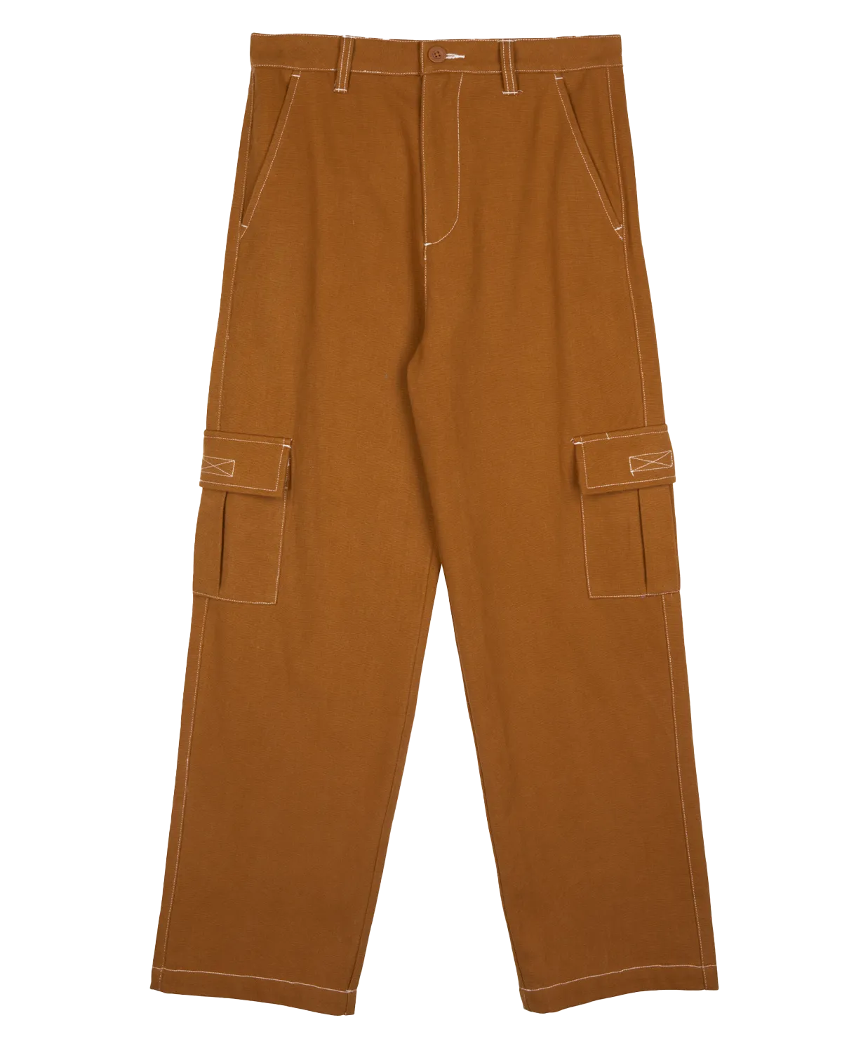 Nolan Cargo Slouch Trousers in Tan & White Stitch