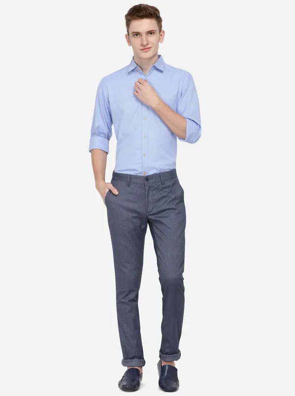 Ombre Blue Solid Super Slim Fit Casual Trouser | Greenfibre