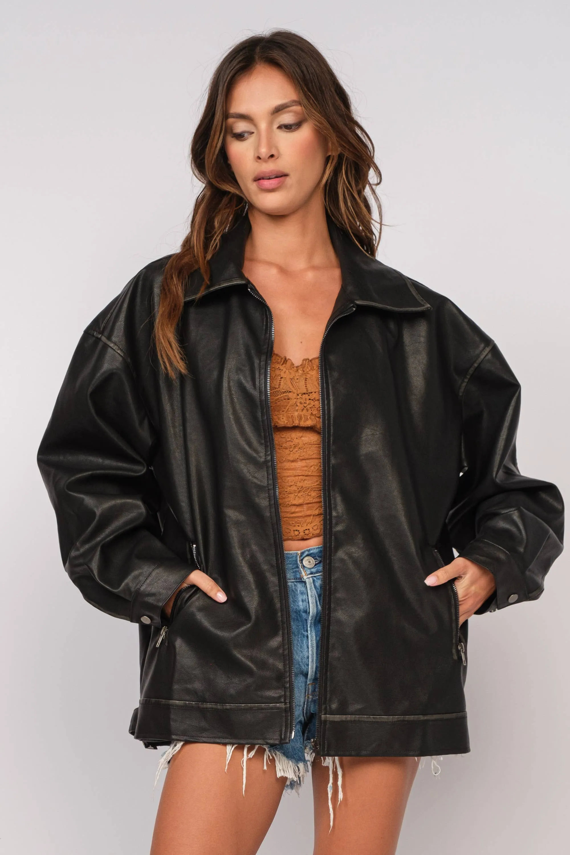 Oversized Leather Vintage Feel Coat