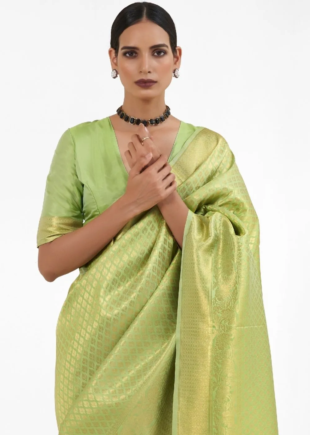 Pistachio Green Kanjivaram Soft Woven Silk Saree