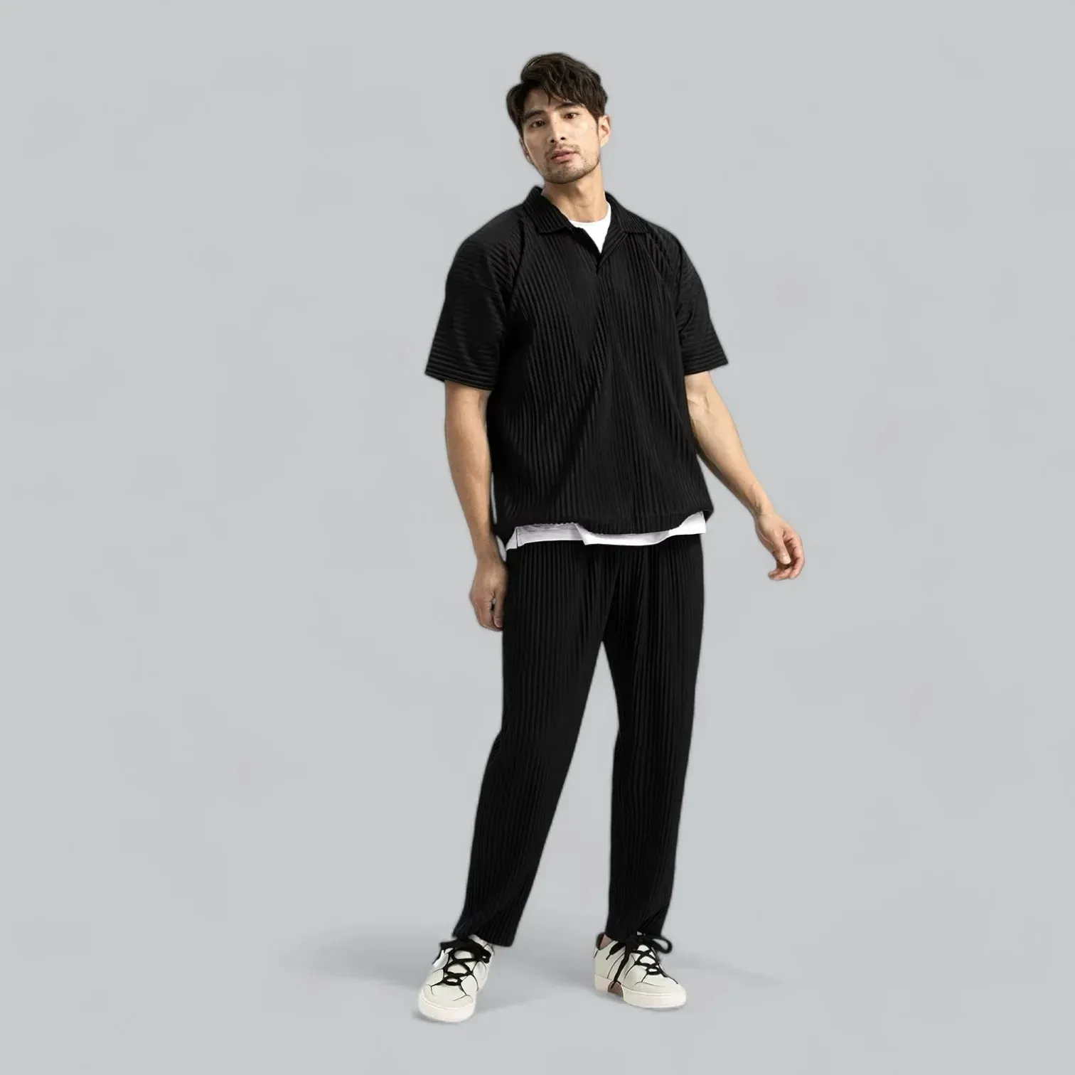 Premium Relaxed Men's Ribbed Pleated Trousers