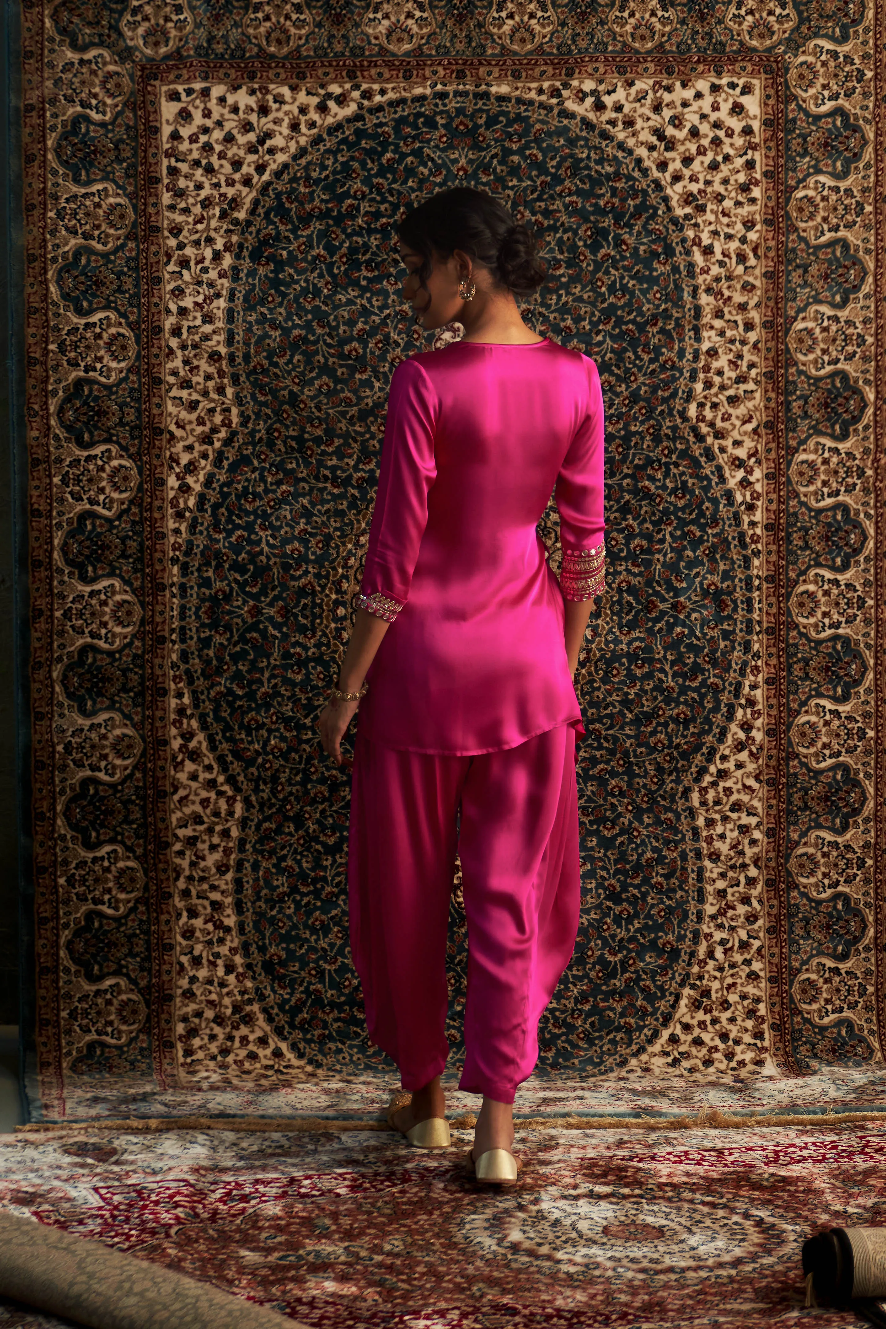 Rani Pink Embroidered Wrap Co-ord Set