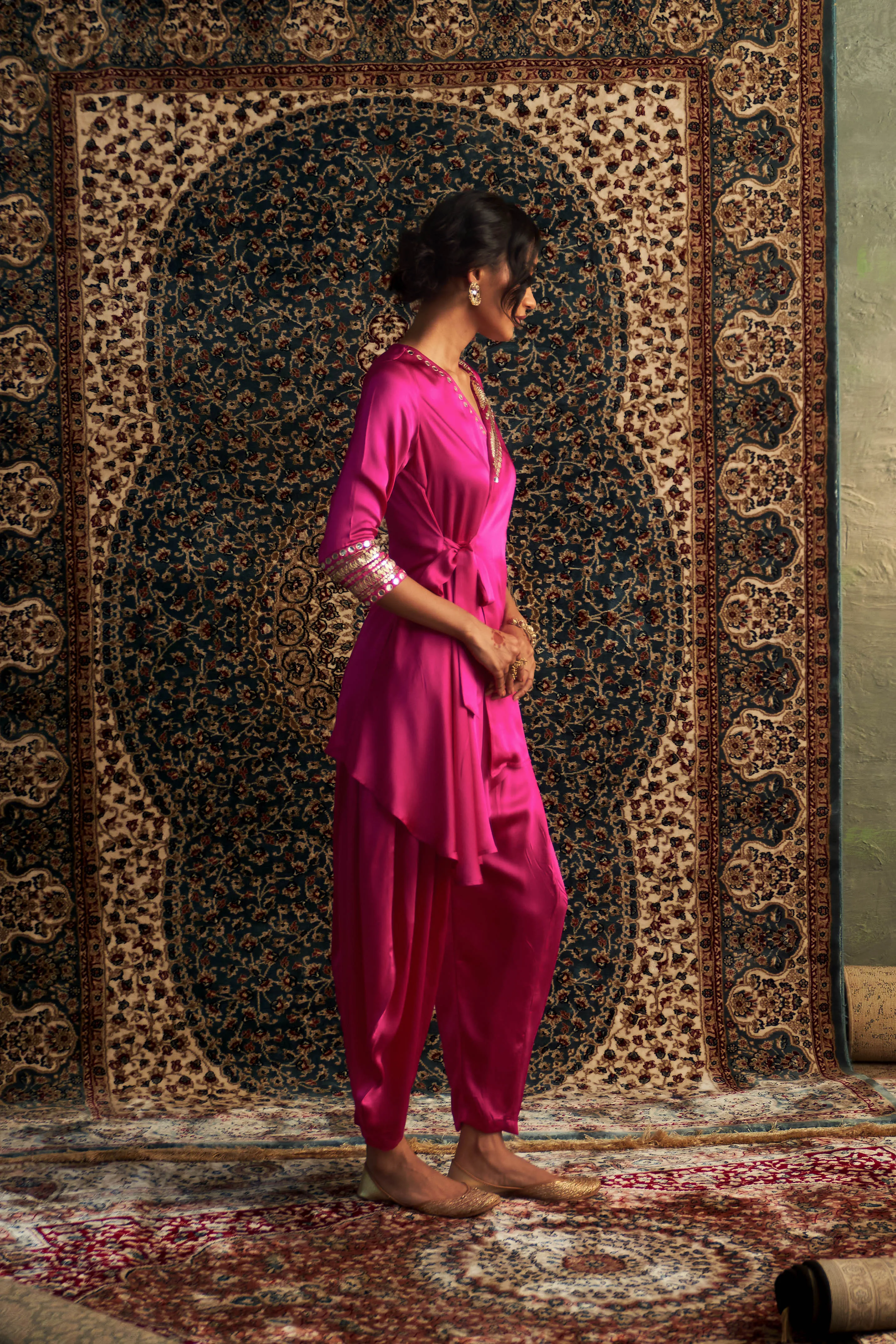 Rani Pink Embroidered Wrap Co-ord Set