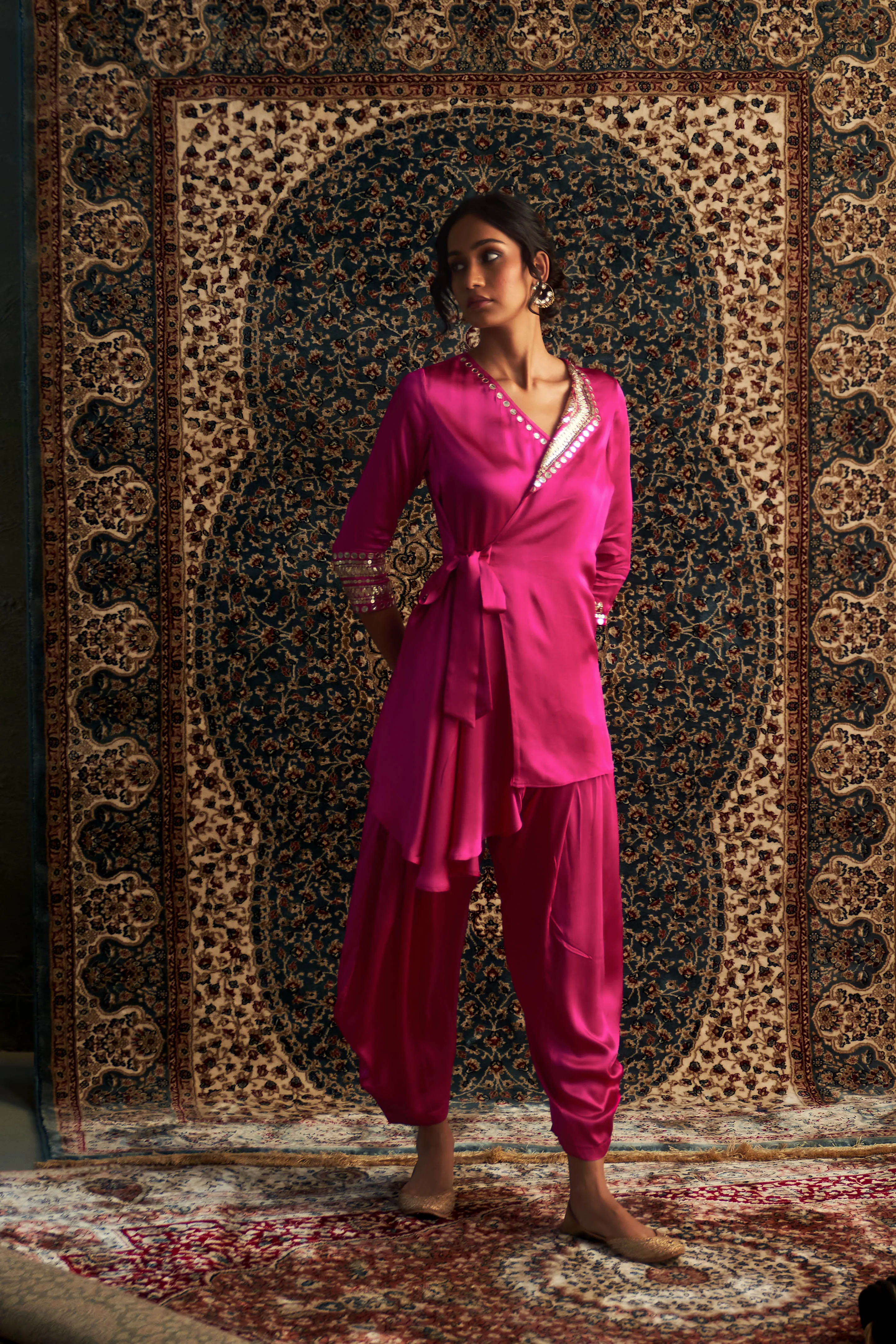 Rani Pink Embroidered Wrap Co-ord Set