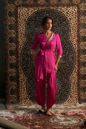 Rani Pink Embroidered WrapCo-Ord Set