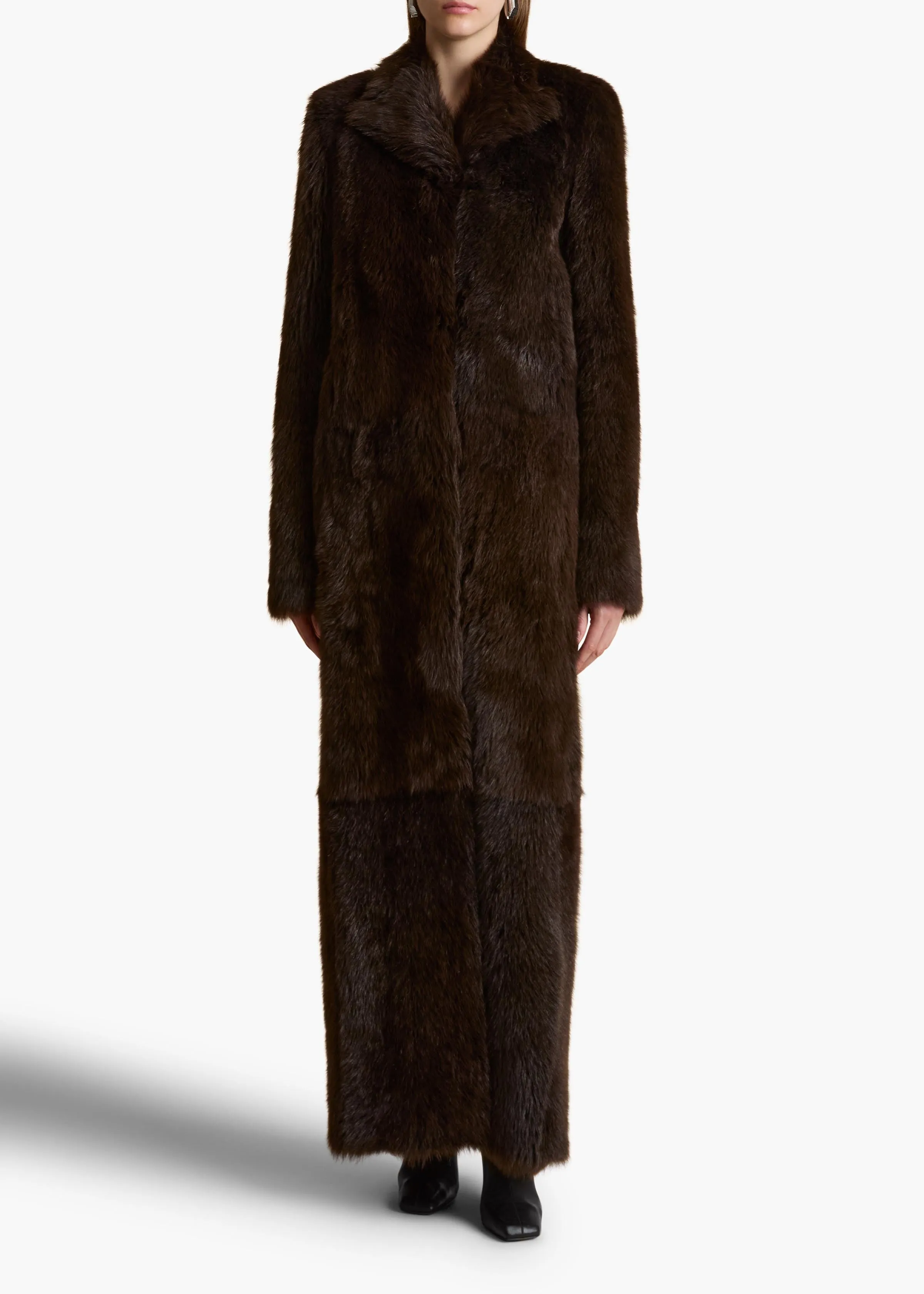 Saphra Shearling Coat in Dark Brown