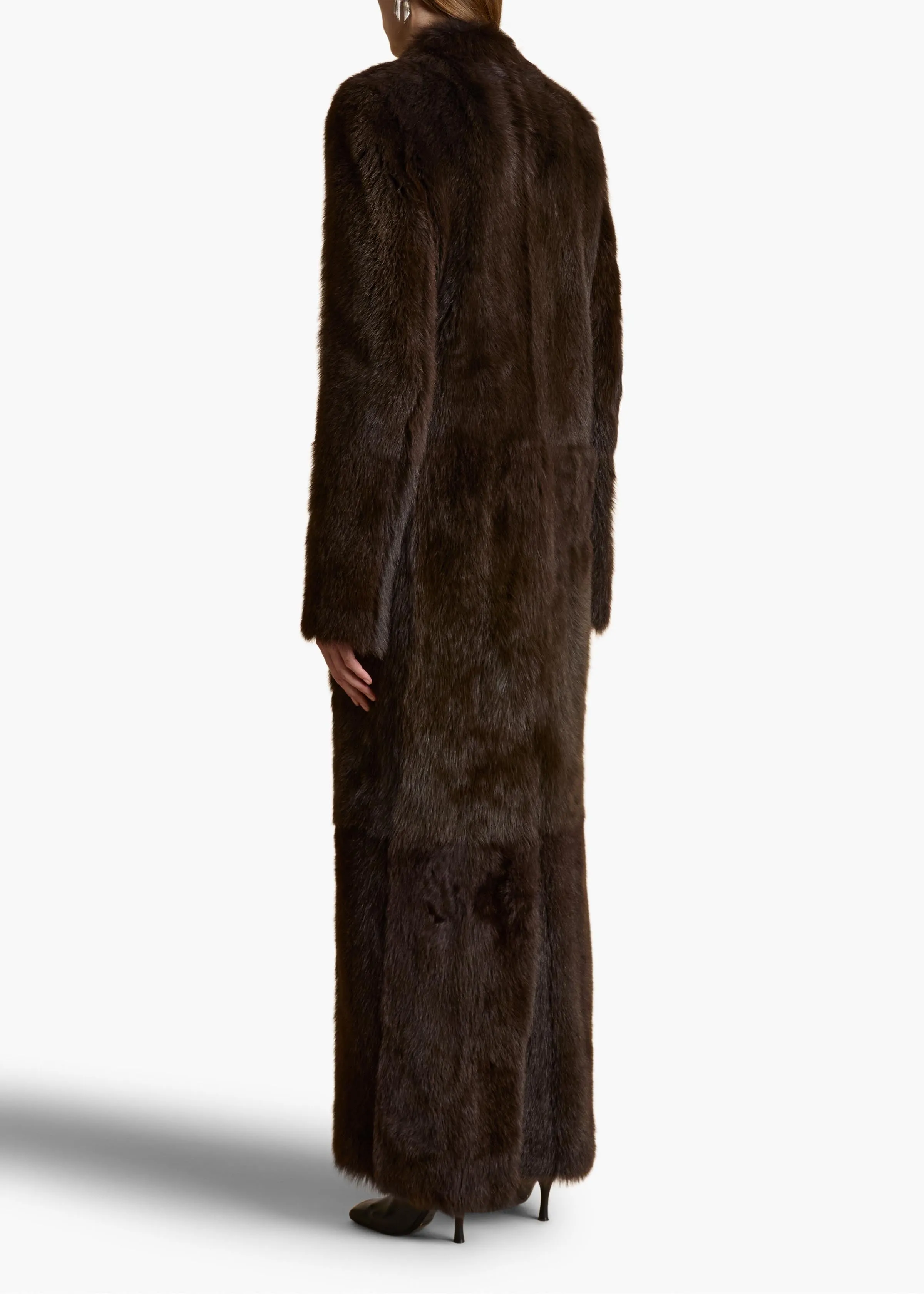 Saphra Shearling Coat in Dark Brown