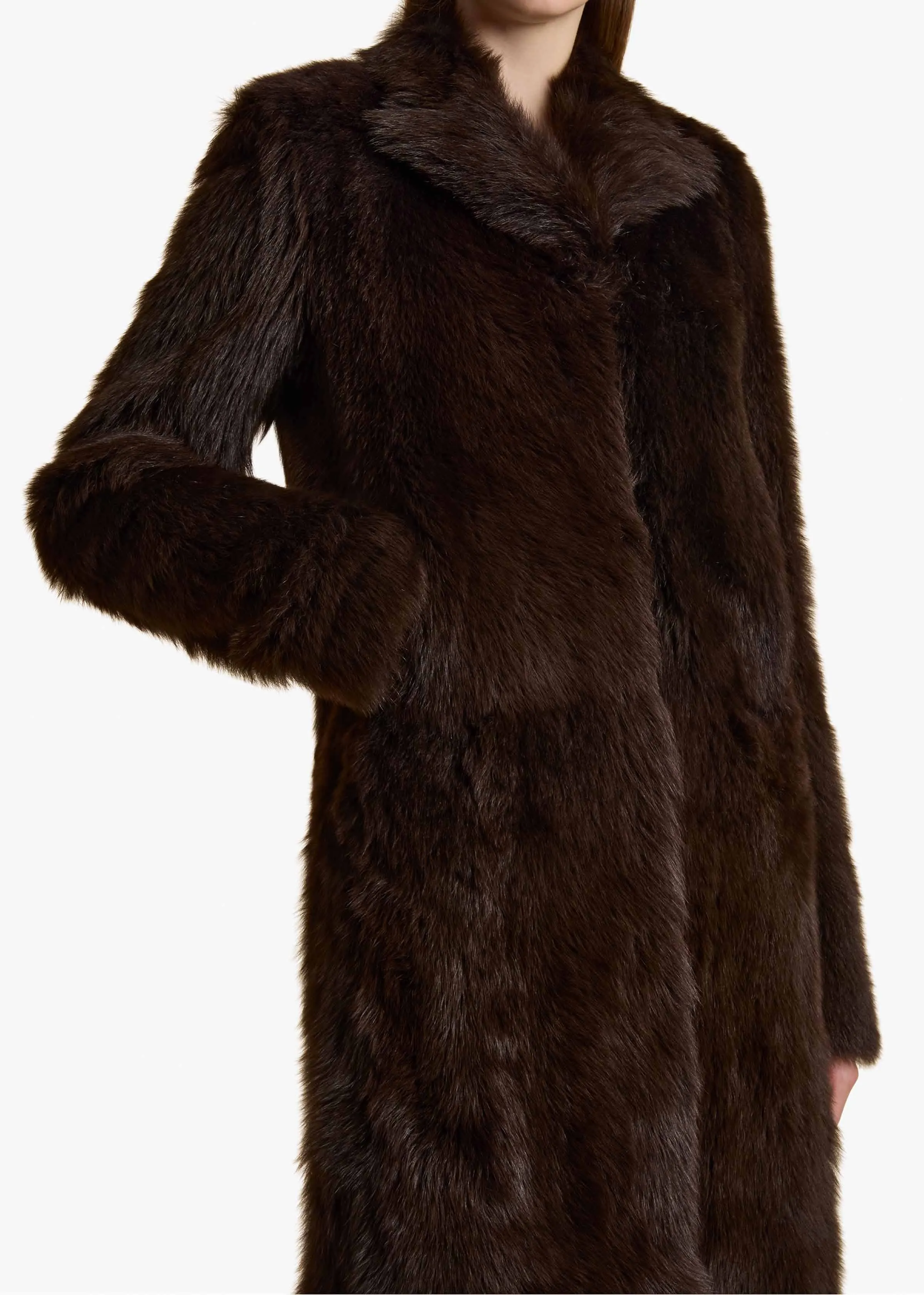 Saphra Shearling Coat in Dark Brown