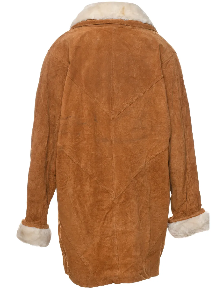 Shearling Lined Brown Suede Jacket - L