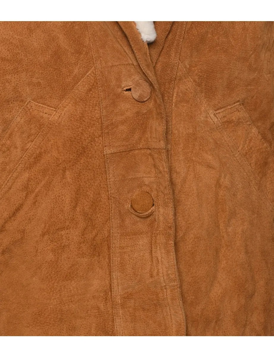 Shearling Lined Brown Suede Jacket - L