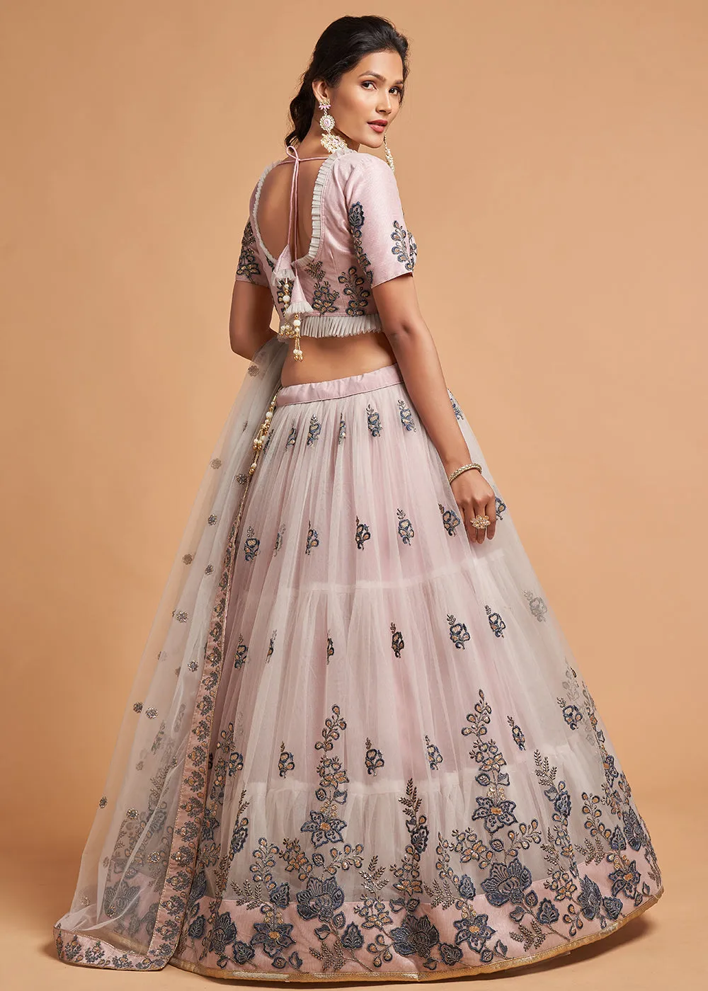 Soft Grey Stylish Embroidered A Line Lehenga Choli