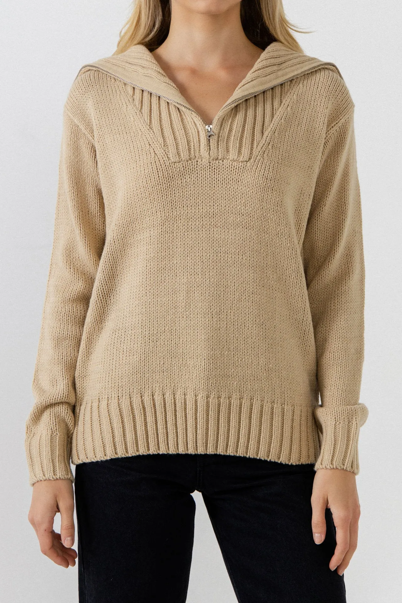 Solid Knit Zip Pullover