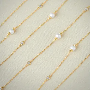 Station Pearl Diamond Long Necklace