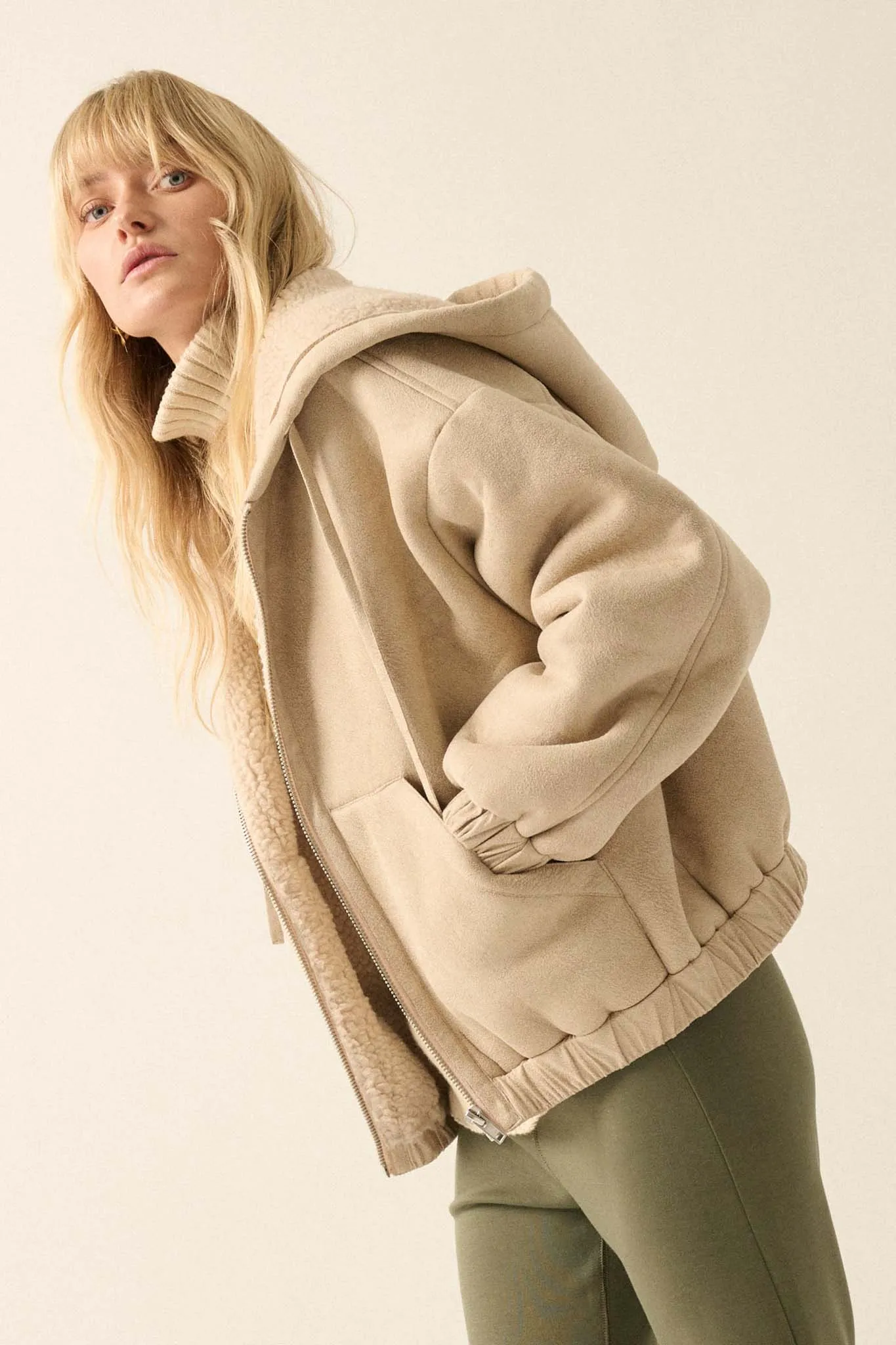 Stone Cold Vegan Suede Sherpa-Lined Hooded Jacket