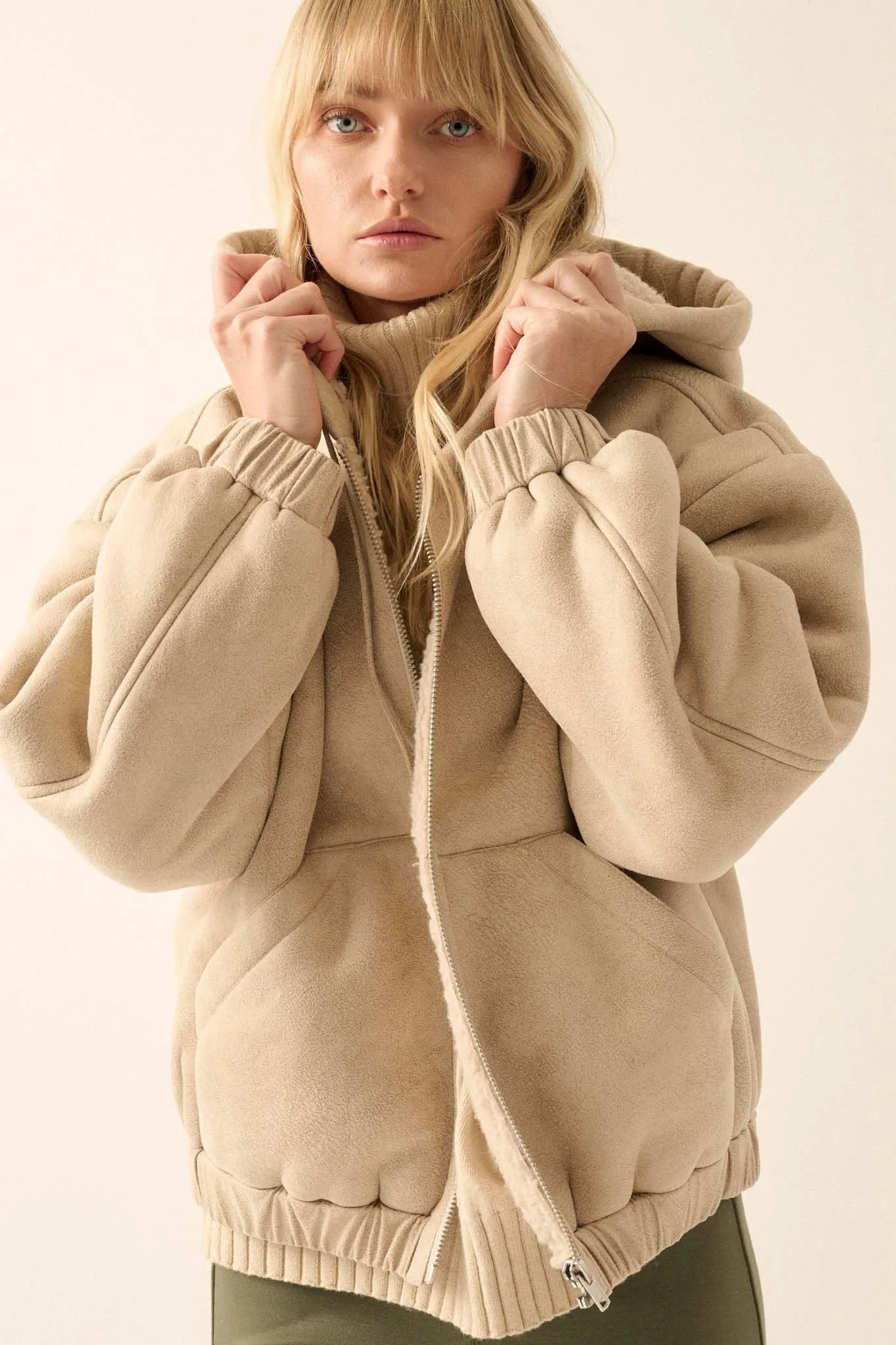 Stone Cold Vegan Suede Sherpa-Lined Hooded Jacket